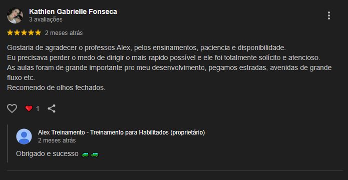 Avaliação do Google sobre Alex Aulas para Habilitados