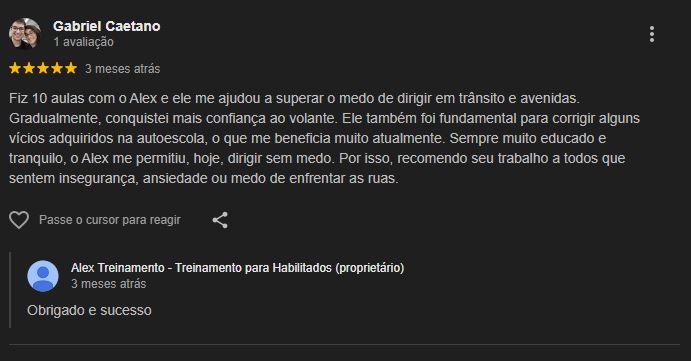 Avaliação do Google sobre Alex Aulas para Habilitados