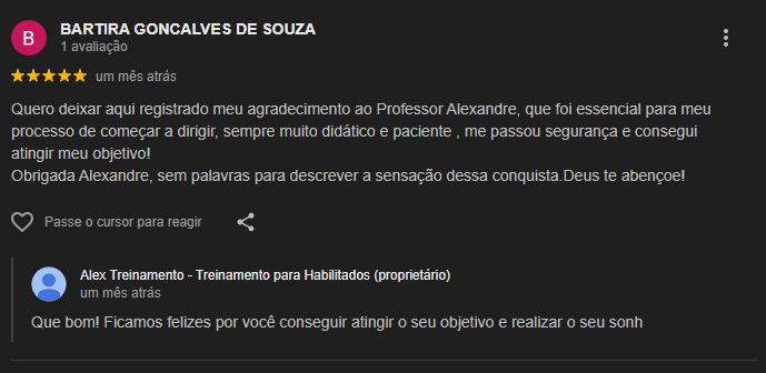 Avaliação do Google sobre Alex Aulas para Habilitados